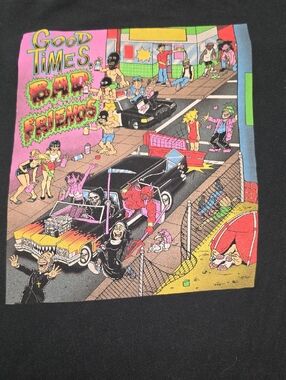 Good Times Bad Friends Graphic Tee Black W/ Bright Cartoon Large Unisex RARE!